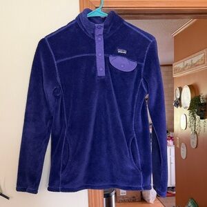 Patagonia Girls Purple Snap-Front Fleece Pullover Size XL 14